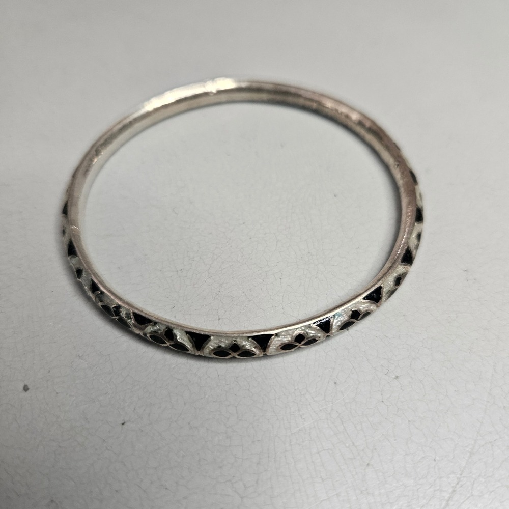 Vintage 925 Sterling Silver Black Enamel Infinity Pattern Bangle Bracelet
